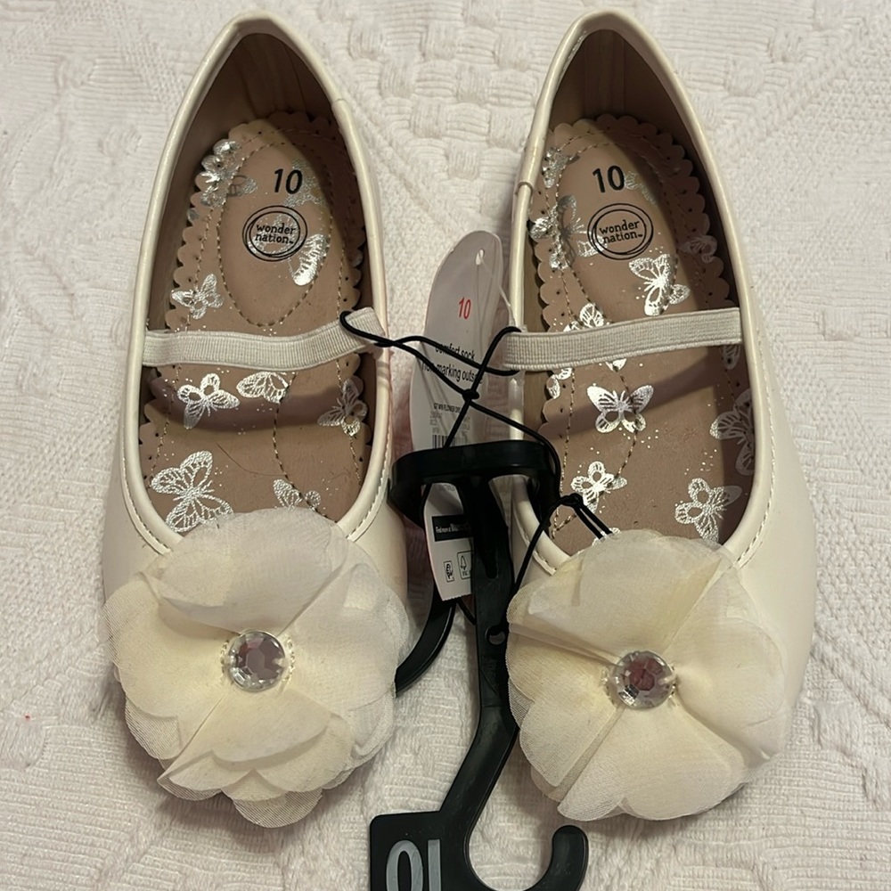 Dressy Flats Flower Easy On Off White Shoes Comfy Girl Toddler’s 10